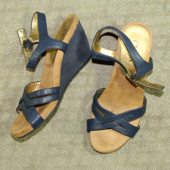 Chaps Women's Size 10 Blue Strappy 3" Wedge Heels - Picture 1 of 6